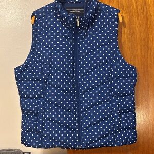 EUC Lands' End Navy Polka Dot Quilted Vest